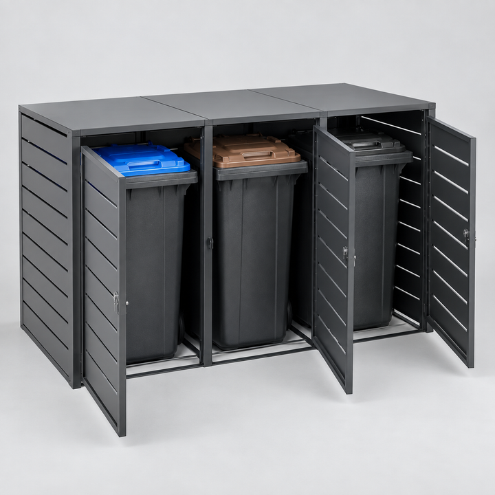 Mülltonnenverkleidung Holz 3-fach – originale Detailansicht